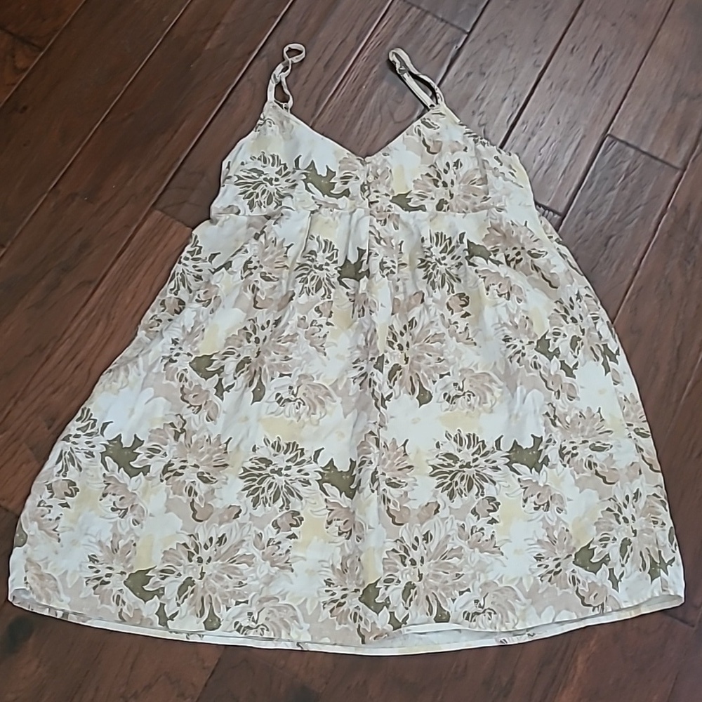 Old Navy 100% Linen Cream & Green Floral Sleeveless Dress size XL